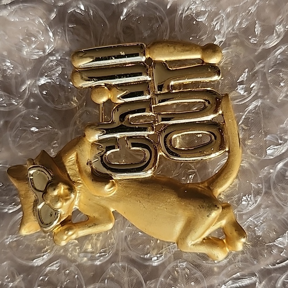 Vintage signed "Chilled Out" Cat brooch